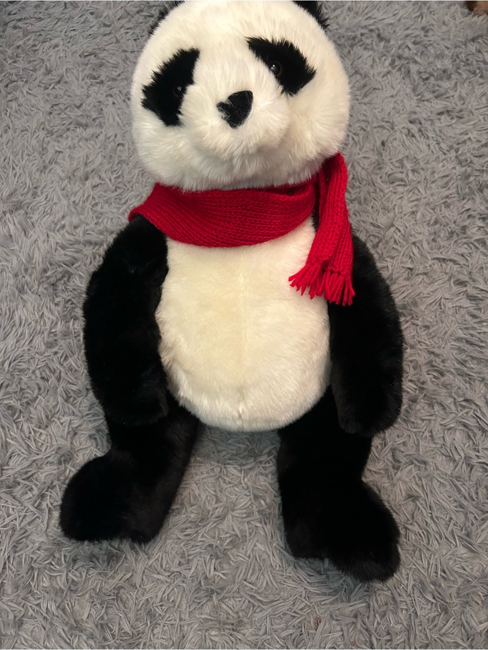 Plush Panda Teddy with Red Scarf - Soft Black & White Cuddly Toy